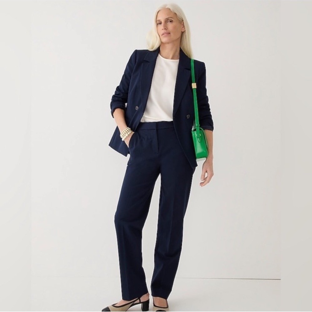 J. Crew Women's Size 4 Kate Straight Leg Pants Bi-Stretch Cotton Navy Blue BF401